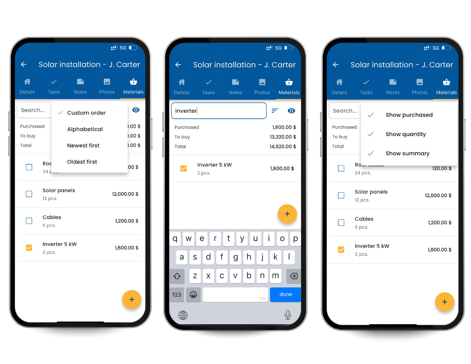 Shopping list search and management in Speci